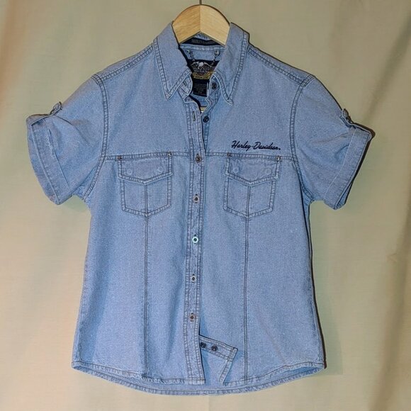 Harley Davidson Ladies XS Short Sleeve Shirt Embroidered Shirt - Picture 1 of 4